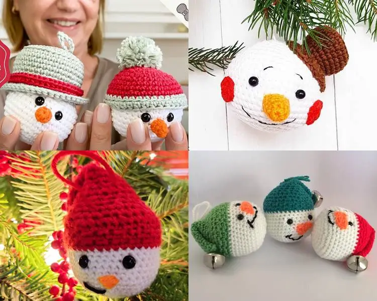 Foto de bonecos de neve amigurumi.