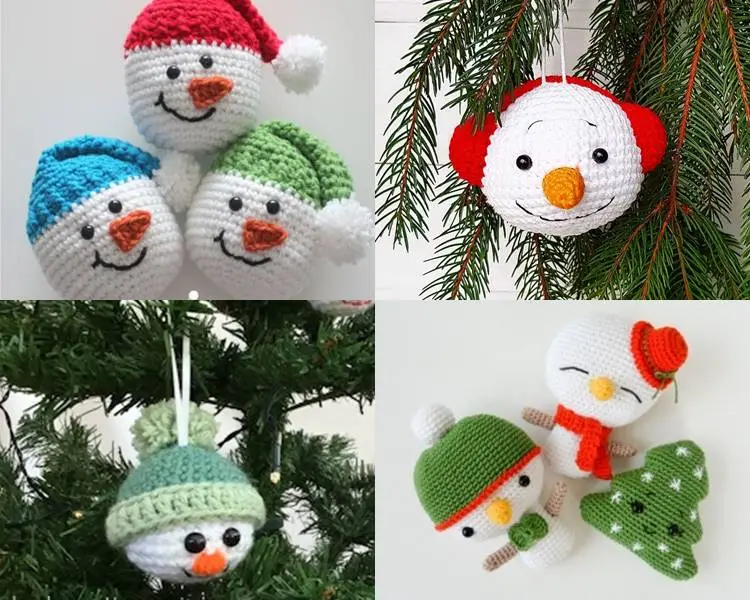 Foto de bonecos de neve amigurumi.