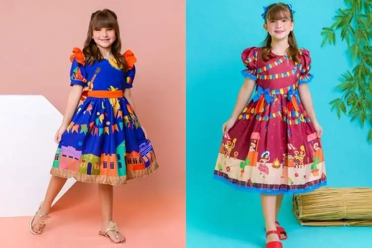 Fotos de meninas usando vestidos com estampa junina