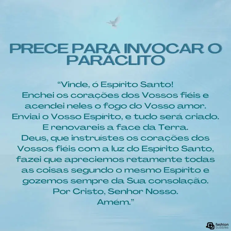 Cartão virtual de fundo azul prece para invocar o paráclito