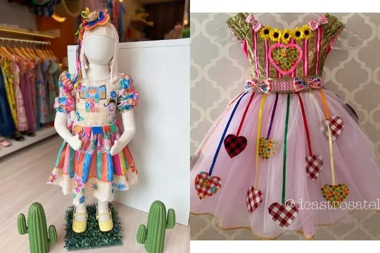 Foto de vestidos infantis modernos para festa quadrilha, ambos coloridos