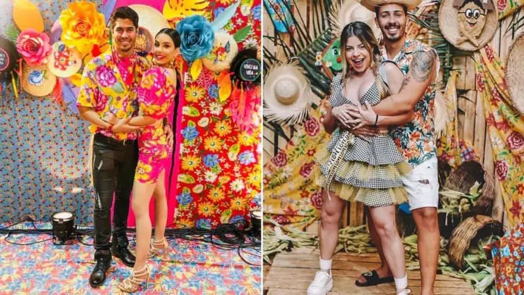 Look festa junina dos famosos Rica de Marré e Abrão e  Gkay e Carlinhos Maia