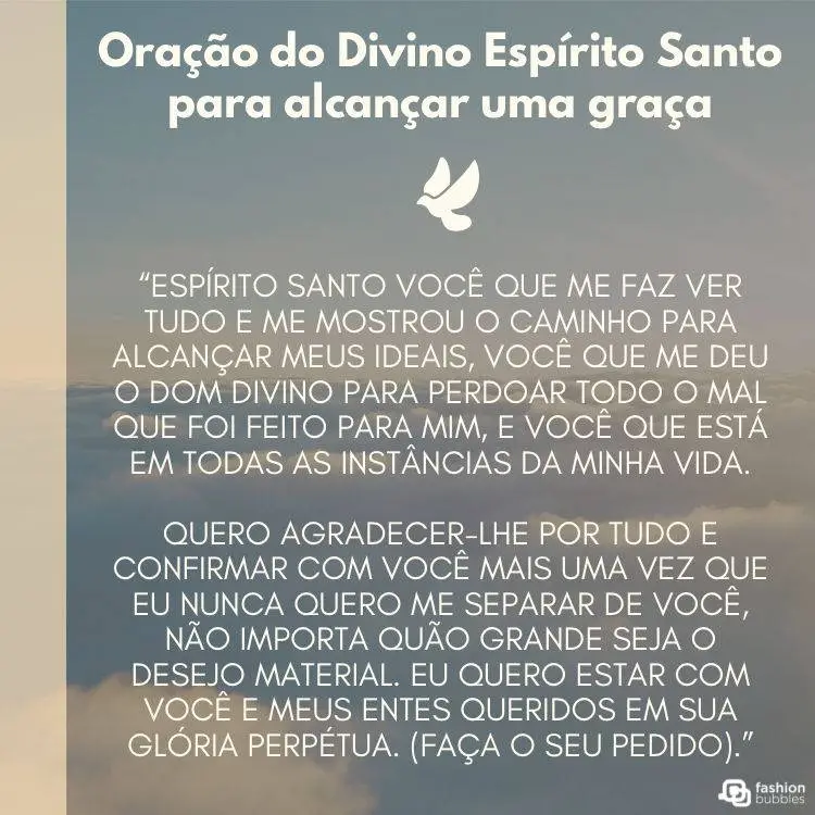 Foto de céu com oração do Divino para alcançar uma graça