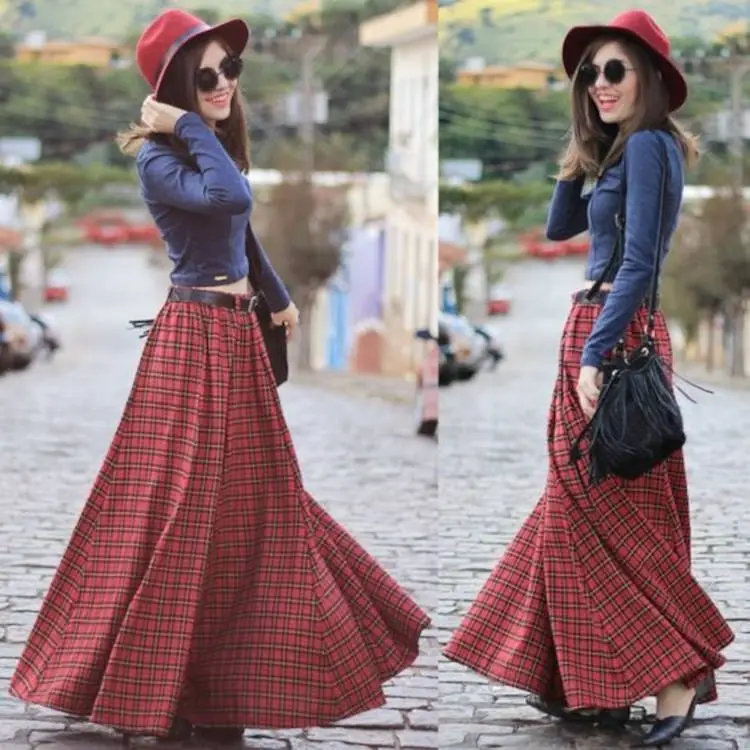 Look moderno festa junina, saia xadrez longa, 