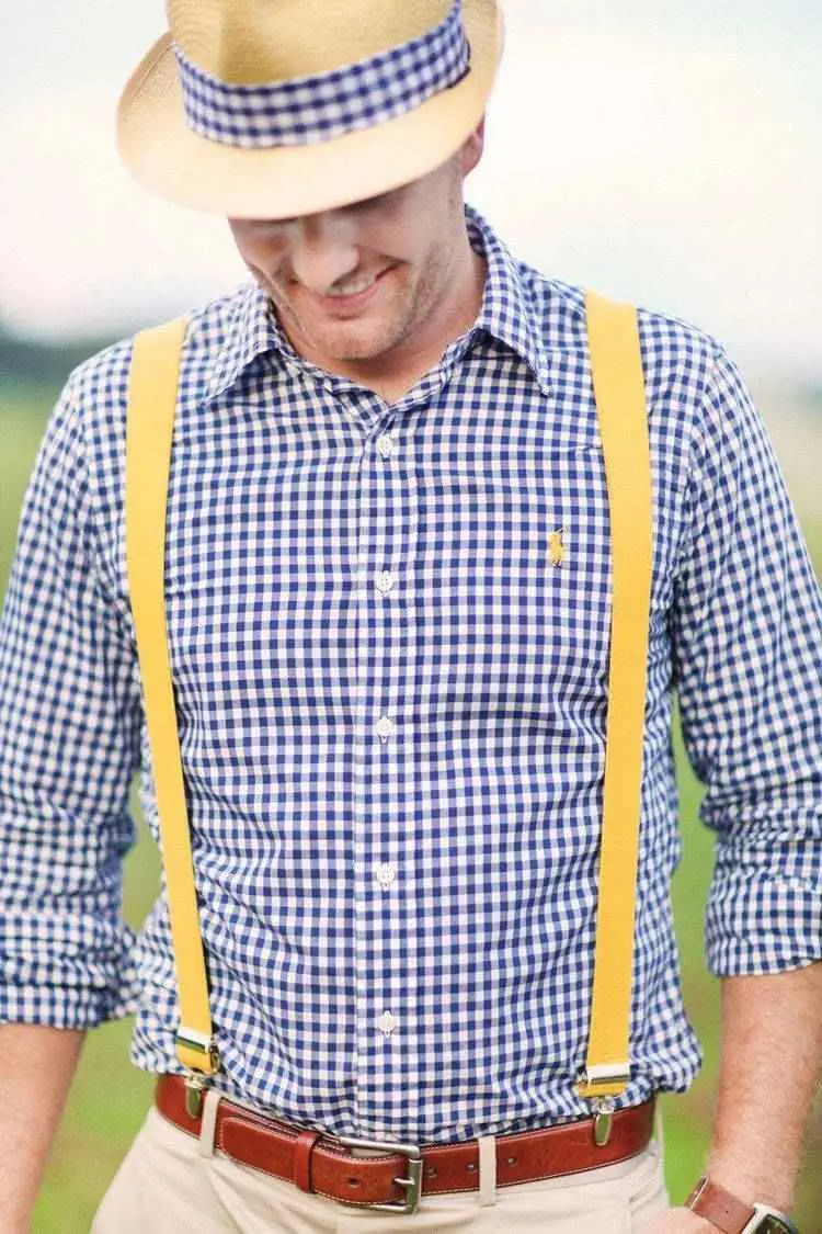 Look elegante festas juninas masculino - camisa xadrez + suspensório