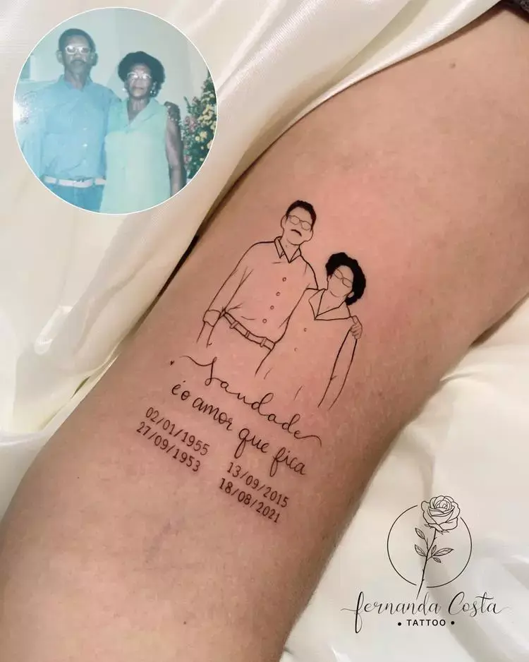 tatuagem escrita Saudade é o amor que fica no braço
