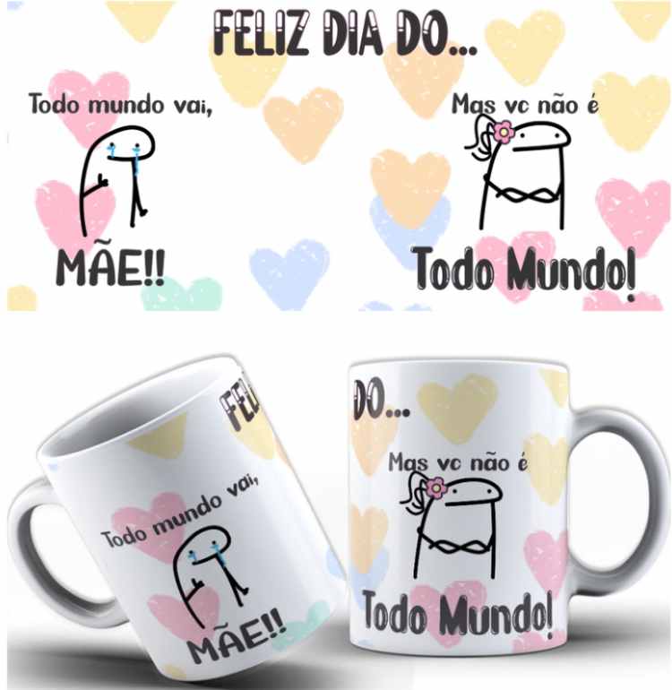 caneca com personagem flork e frases de dia das mães