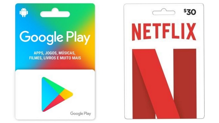 vale-presente para o Google Play e a Netflix