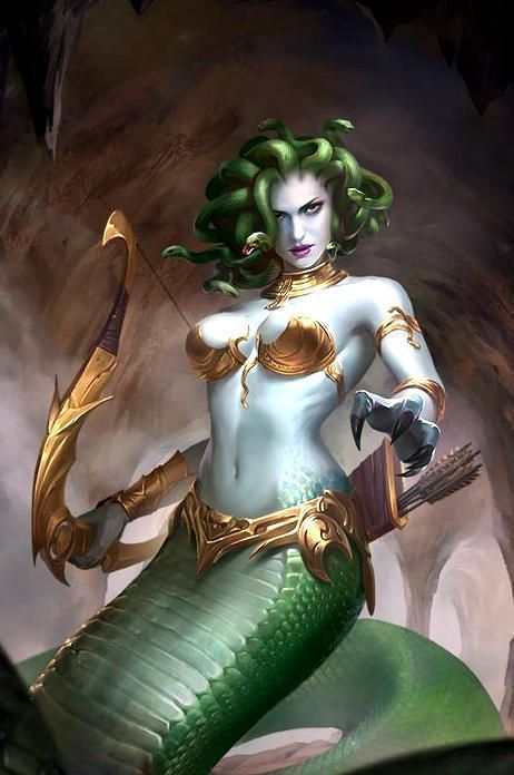 Desenho de Medusa com corpo de cobra