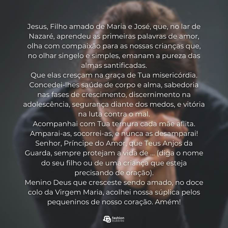 Oração pelos filhos para saúde.
