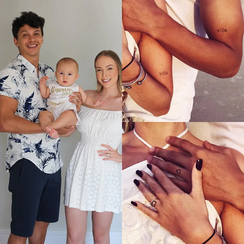 Imagens das tatuagens do casal Tata Estaniecki e Júlio Cocielo.