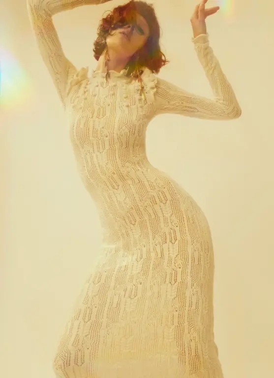 Vestido longo de tricô branco