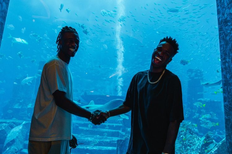 Vini Jr. e Camavinga em um aquário em Dubai