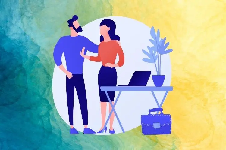 ilustração de homem praticando assédio sexual em mulher no ambiente de trabalho