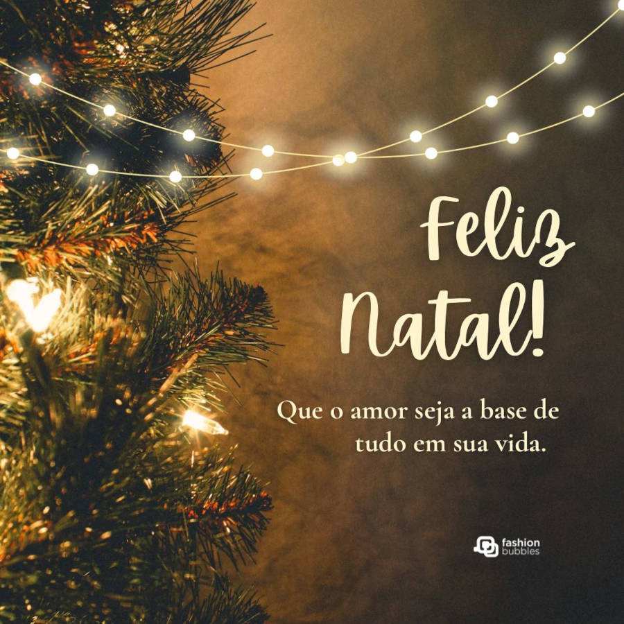 Foto de parte de árvore natalina e frase: Que o amor seja a base de tudo em sua vida. Feliz Natal!