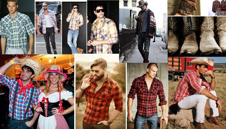 Montagem com diversas ideias de looks masculinos para festa junina