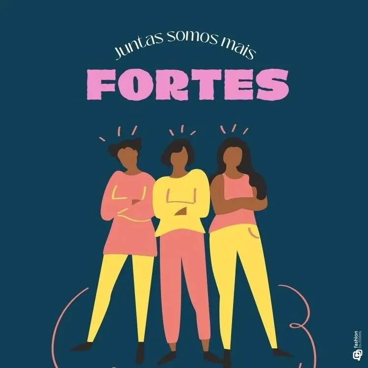 ilustração com três mulheres pretas com uma frase sobre mulheres fortes