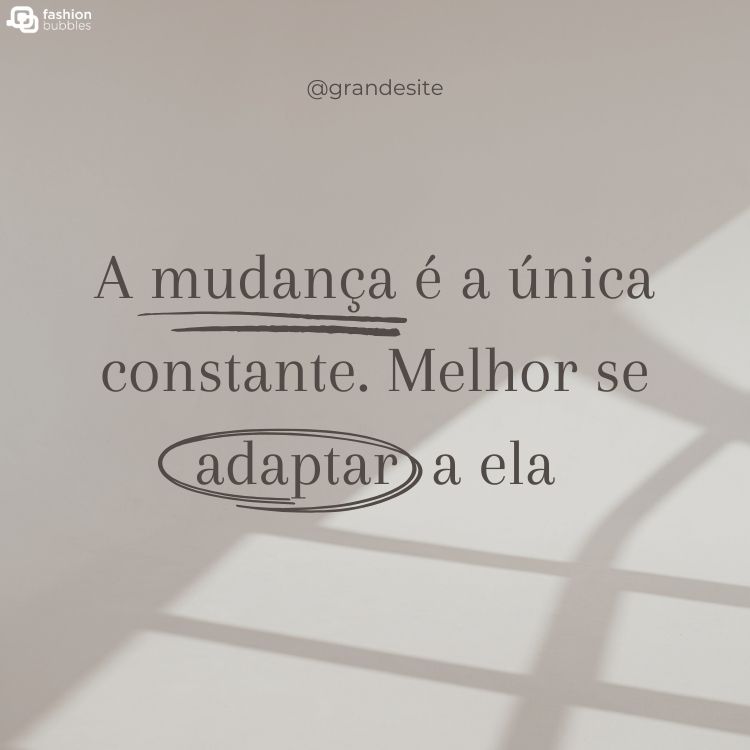 Fundo cinza com a frase "A mudança é a única constante. Melhor se adaptar a ela"