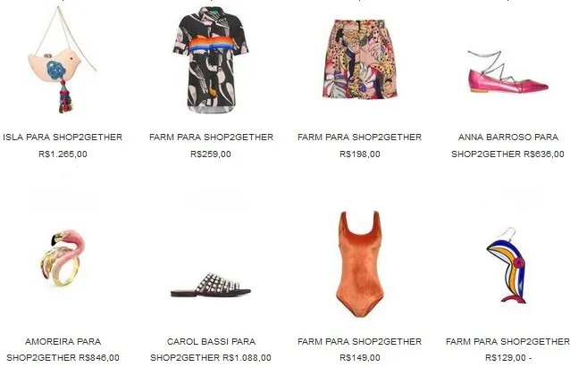 Print de tela do Shop2gether  com acessórios para o Carnaval, como anéis e roupas
