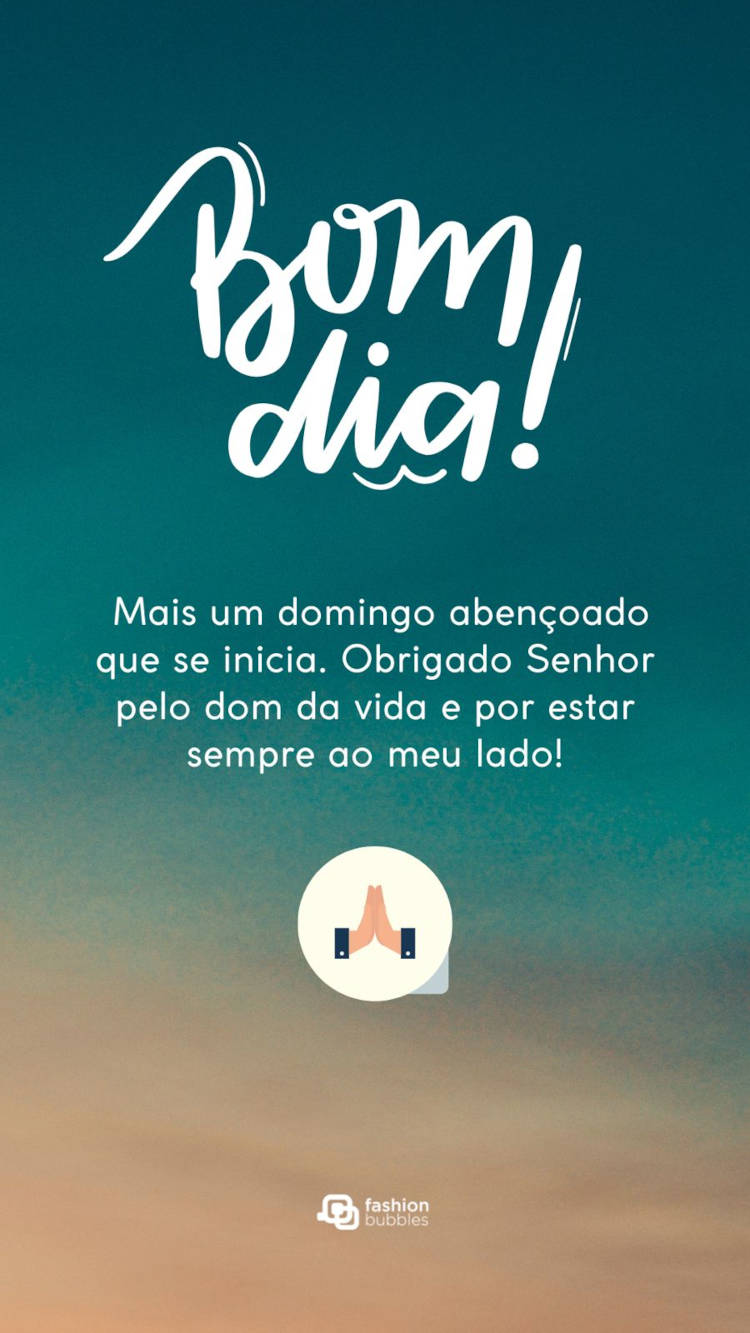 Frase de bom dia domingo abençoado com emoji de mãos em oração