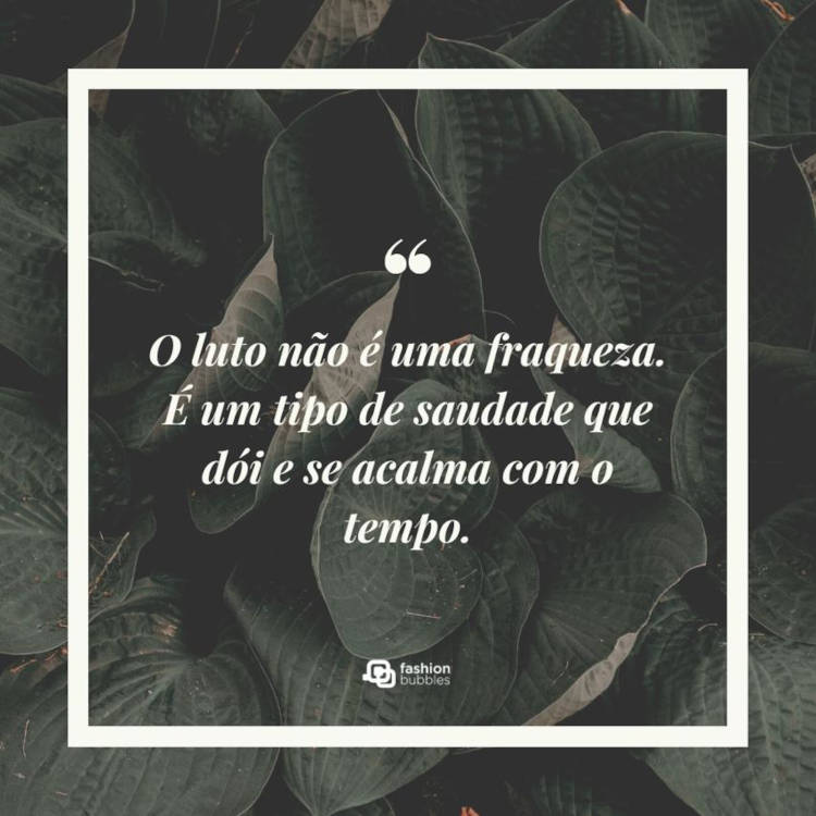 Mensagem de luto: O luto não é uma fraqueza. É um tipo de saudade que dói e se acalma com o tempo. Mensagem "O luto não é uma fraqueza. É um tipo de saudade que dói e se acalma com o tempo." escrita em cima de foto de folhagens verdes