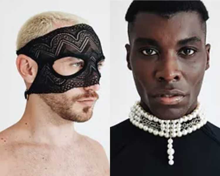 Foto de modelos usando acessórios sexy da marca queer Bold Strap.