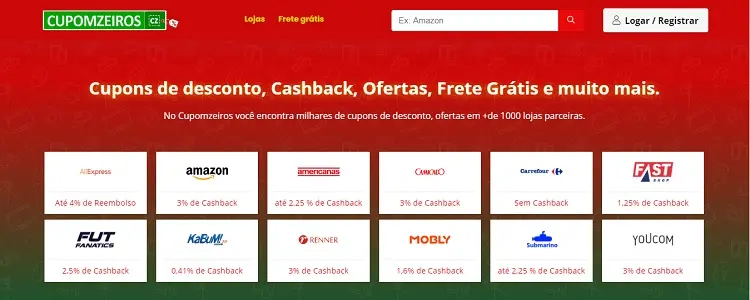 página inicial do site Cupomzeiros