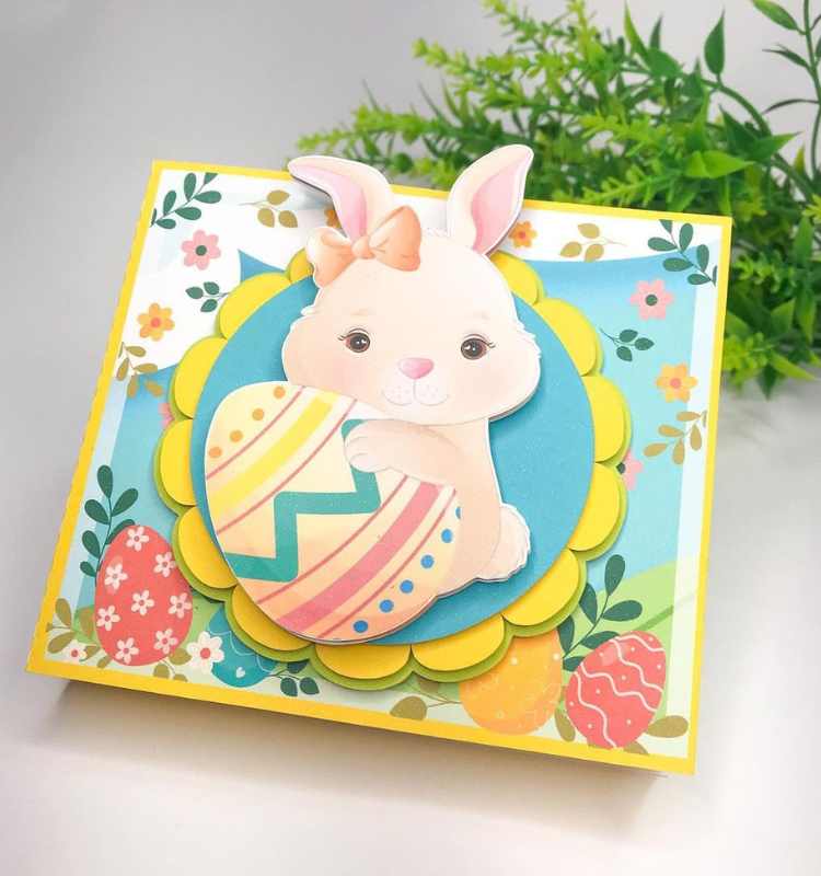 Caixa de papel decorada de coelho para a Páscoa.