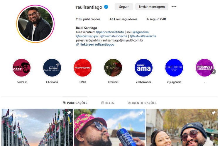 Captura de tela do perfil de Raull Santiago no Instagram 