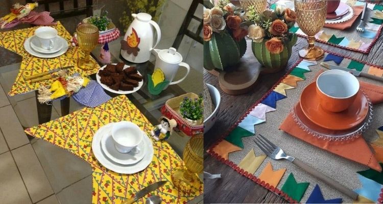 A imagem representa mesa posta para festa junina