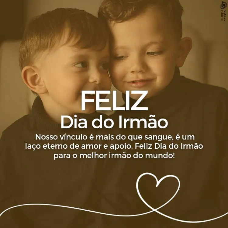 Foto de irmãos usando suéter preto e frase "Nosso vínculo é mais do que sangue, é um laço eterno de amor e apoio. Feliz Dia do Irmão para o melhor irmão do mundo!"