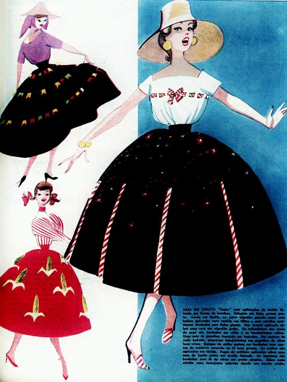 Ilustrações de trajes típicos de Festa Junina de Alceu Penna.