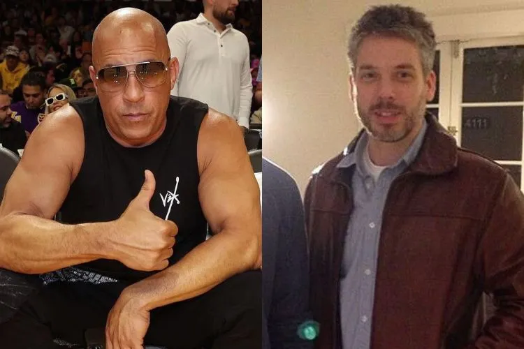 Montagem com duas fotos, sendo uma do ator Vin Diesel e outra do seu irmão gêmeo Paul Vincent - famosos com irmãos gêmeos