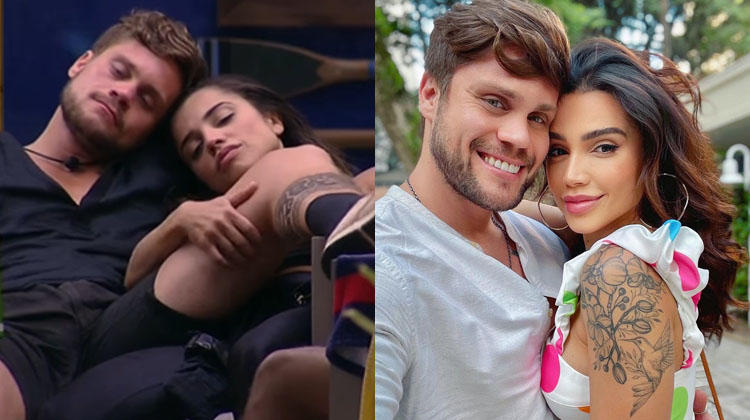 Montagem com duas fotos: Breno e Paulo no BBB e atualmente