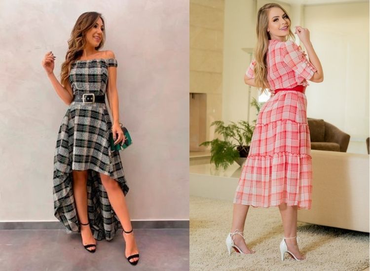 vestido xadrez longo