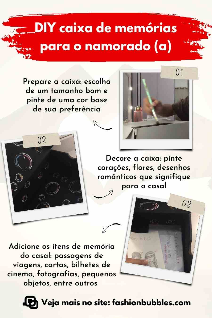 Montagem de 3 passos como fazer caixa de memórias para namorado