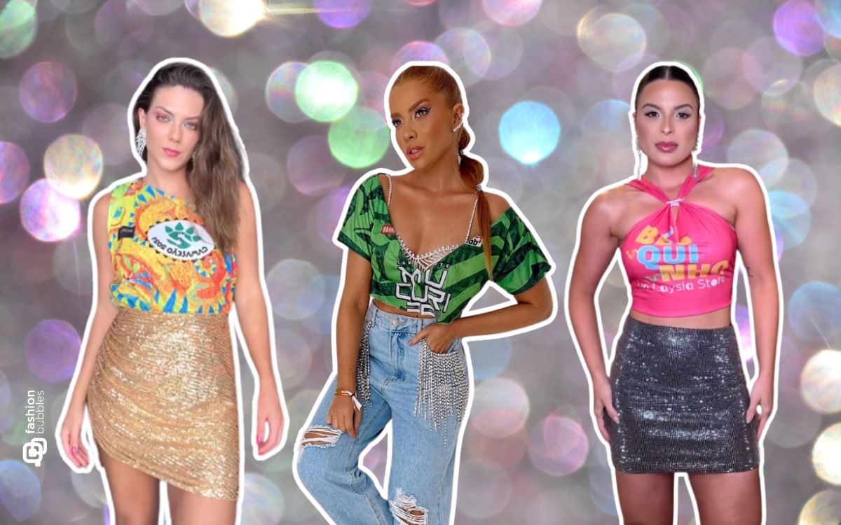 fundo com glitter com foto de 3 mulheres usando abadá customizado passo a passo para o Carnaval