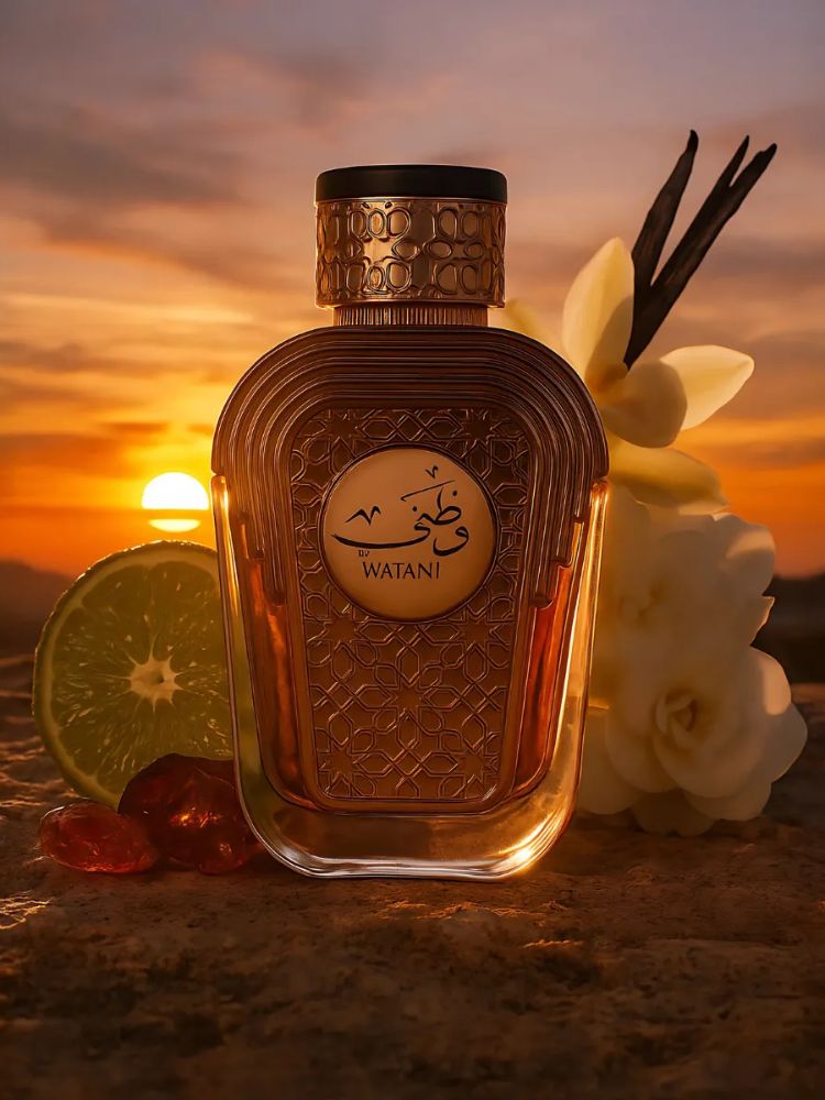 Frasco do Watani, Al Wataniah em pôr do sol com flores e limão
