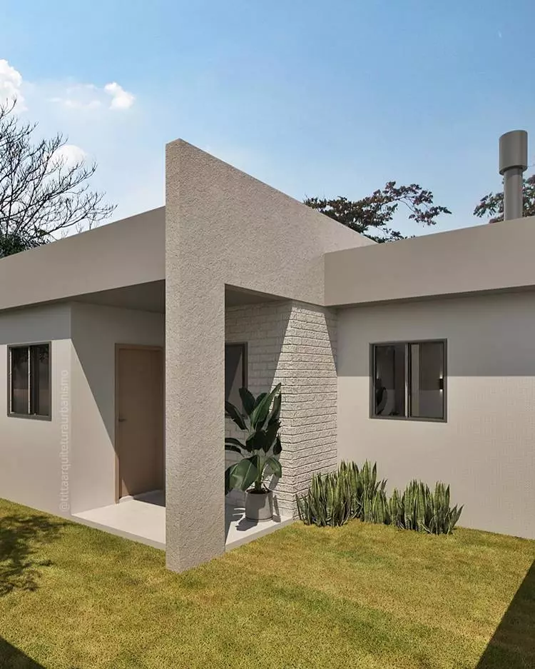 Projeto 3D de Entrada de lar moderna com costela de adão e tijolinhos