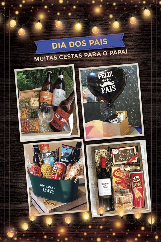 Quadro com a imagem de 4 cestas criativas feitas para o Dia dos Pais.