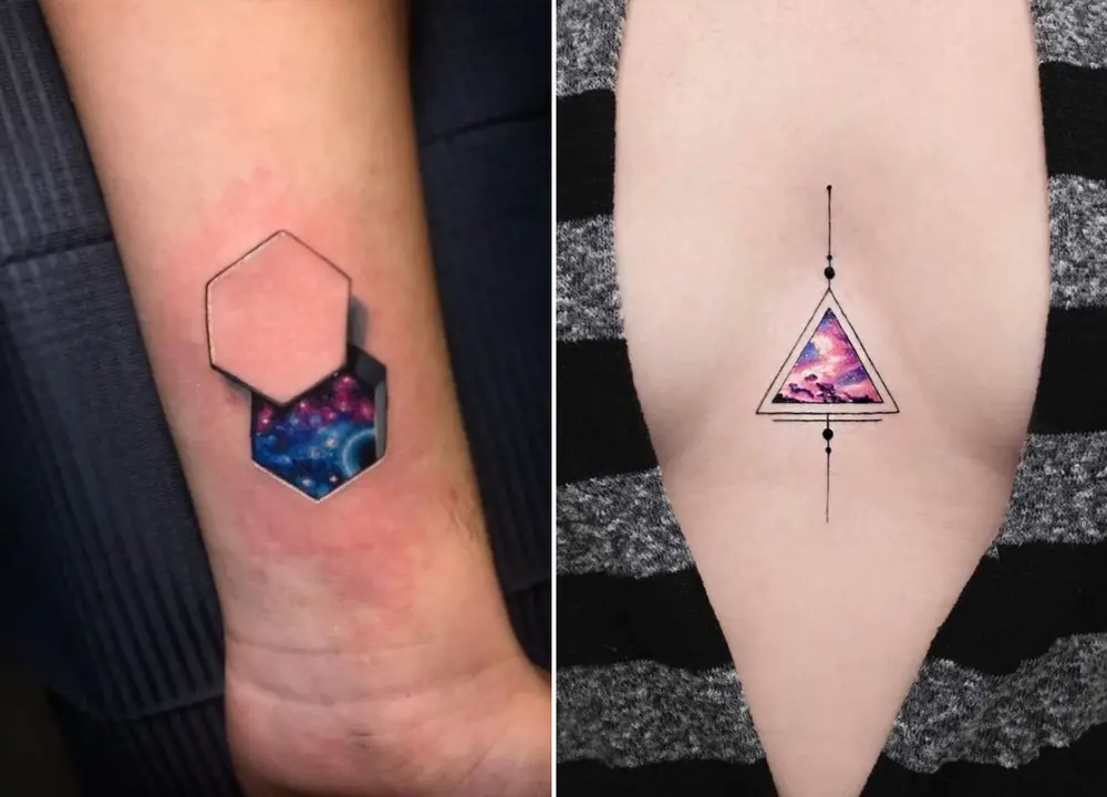 Tatuagens geométricas espaciais diferentes