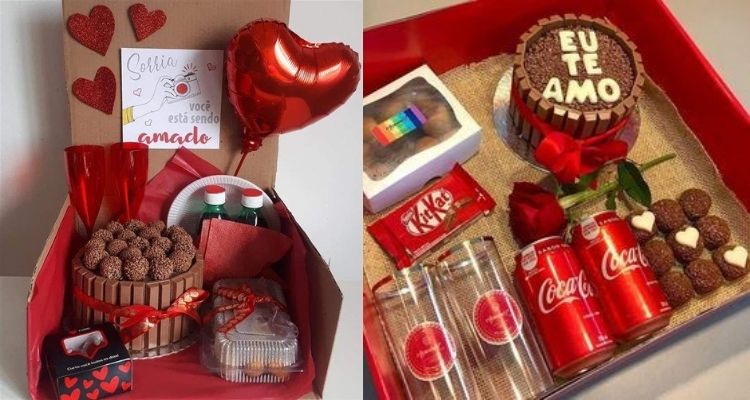 Duas opções de festa na caixa, ambas com bolos, doces e refigerantes