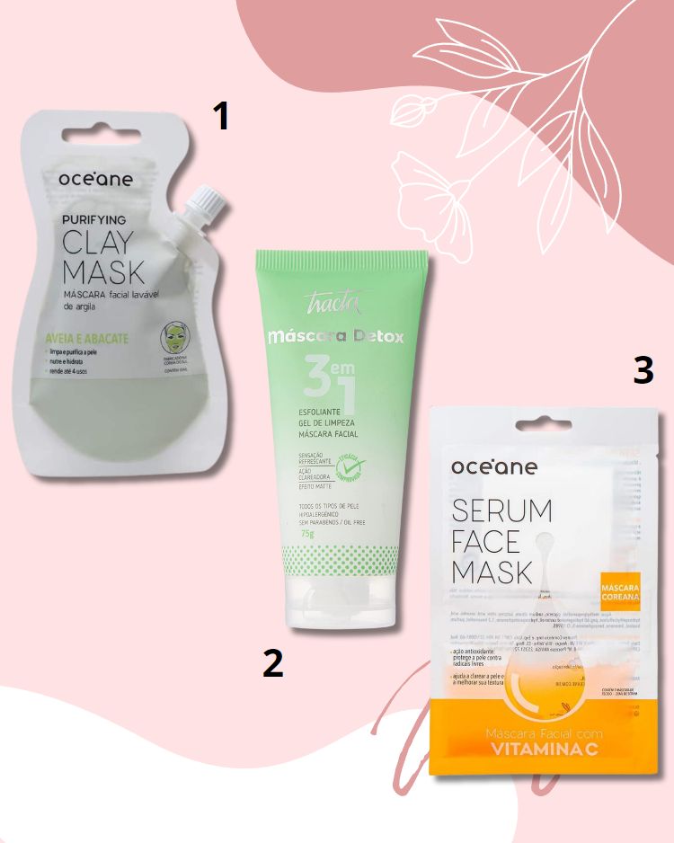 Montagem com 3 itens de máscara facial para comprar na Amazon - skincare