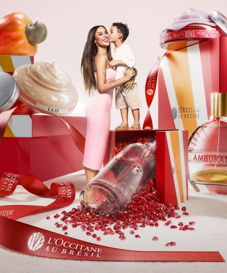 Bianca Andrade e seu filho Cris na propaganda de L’Occitane au Brésil