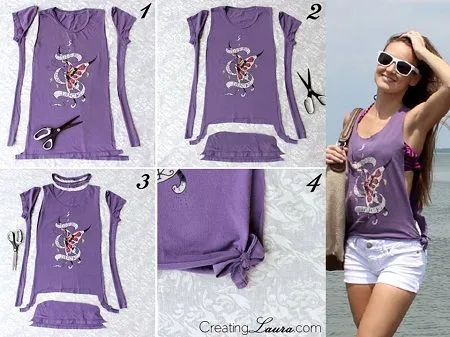 Passo a passo de customização de blusa roxa em abadá