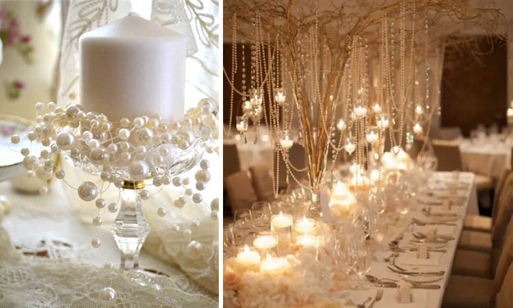 mesa de casamento com decoração em pérola