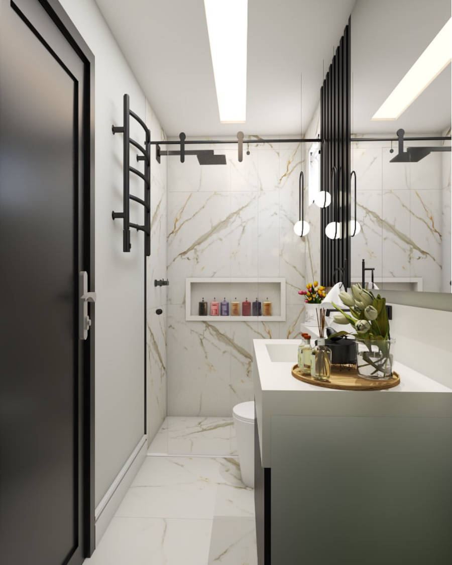 Banheiro preto e branco feng shui.