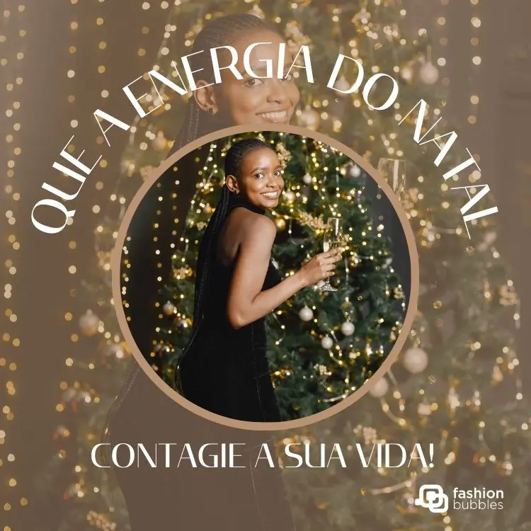 Mulher veste look preto para frases para look de Natal