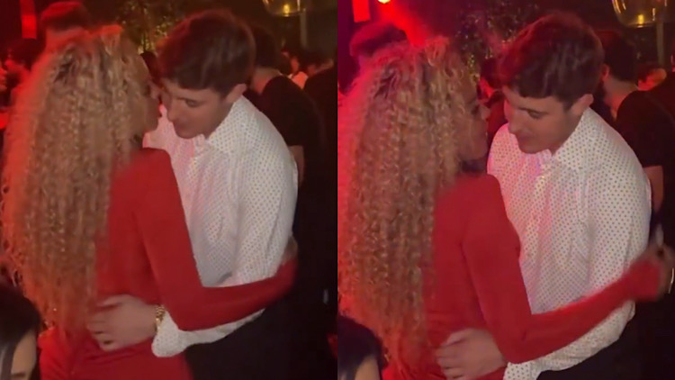 Cariúcha e João Augusto Liberato trocam beijos na festa do filho do Faustão.