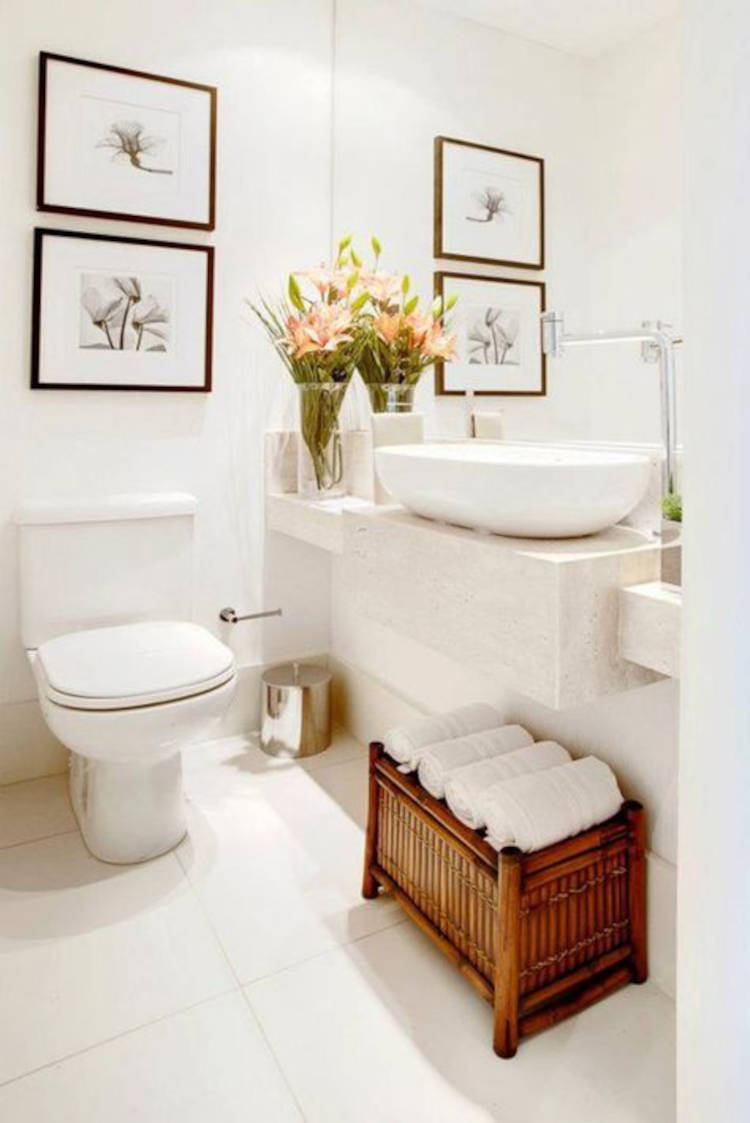 Decoração com quadros e plantas.
